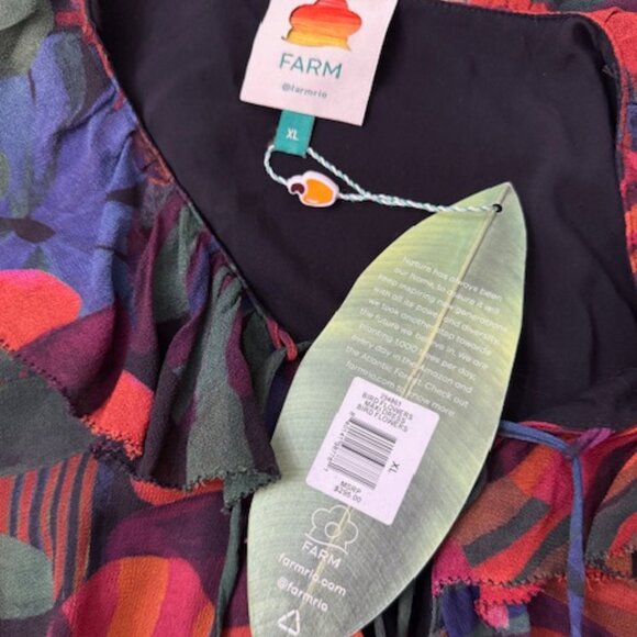 Farm Rio Bird Flowers Maxi Dress Floral Ruffles Long Sleeve Multicolor XL NWT - Picture 8 of 8